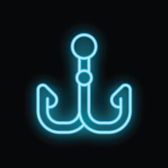 Glowing neon blue anchor sign with rounded edges, isolated on a black background