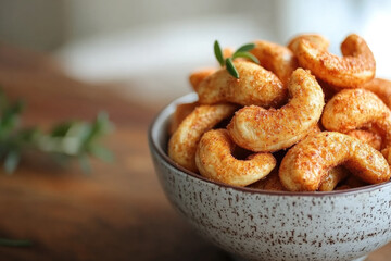 Bowl of seasoned cashews with herbs