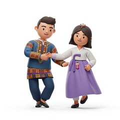 Obraz premium AI-Generated Cultural Couple Emoji Characters: Diverse Male and Female Duo Illustration Set Featuring Dancing and Caring Couples, Designed as Cartoon Icons Isolated on White Background for Design Arts