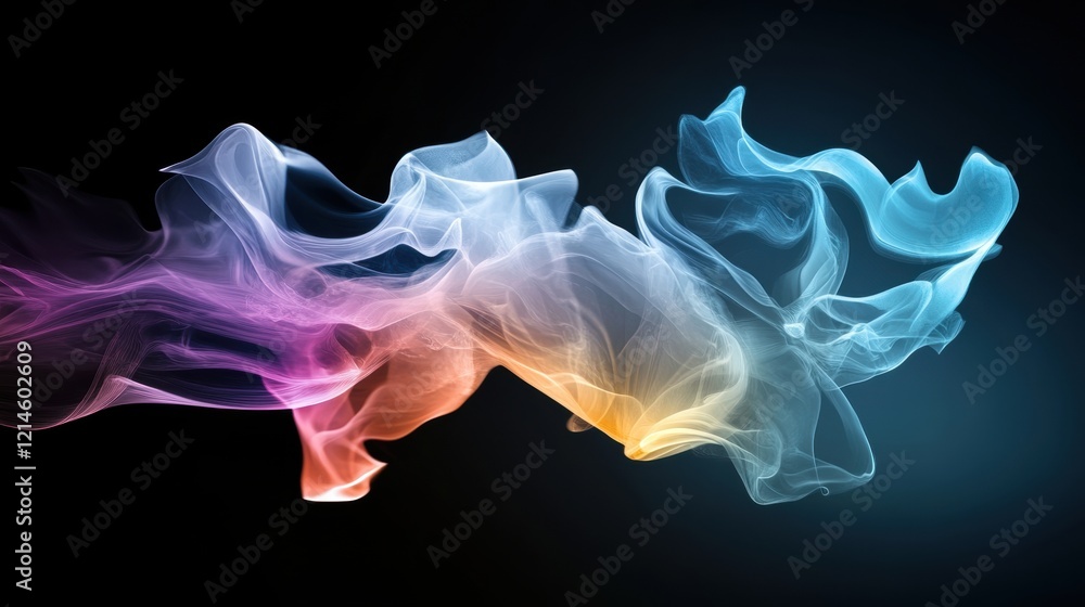 Poster colorful smoke swirling in a dark background creating abstract patterns and textures for artistic vi