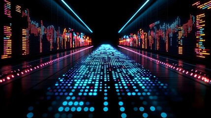 Glowing Digital Network Analyzing Financial Charts and Real Time Market Trends with Algorithms