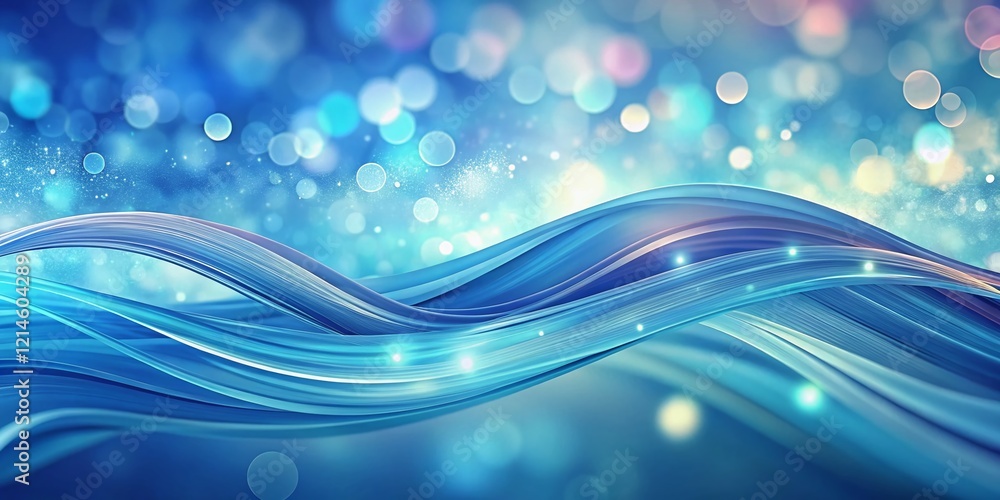 Poster abstract blue wave art: flowing patterns & soft bokeh background - modern flat design stock photo