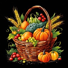 the AI Image Generator, Autumn Harvest Basket with Pumpkins
