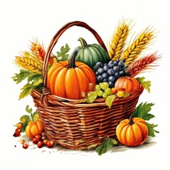 the AI Image Generator, Autumn Harvest Basket with Pumpkins