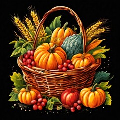 the AI Image Generator, Autumn Harvest Basket with Pumpkins