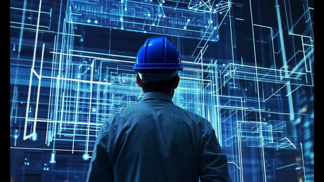 Engineer Contemplating Digital Blueprint