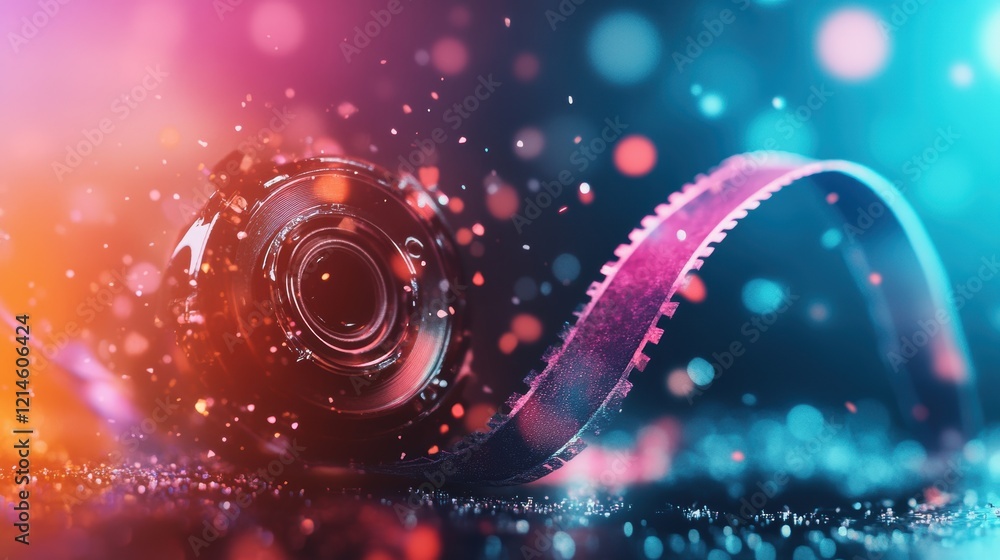 Poster camera lens with blur effect showcasing depth of field and creative photography techniques