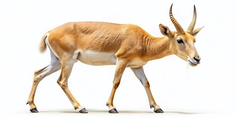 Obraz premium Saiga Antelope Walking, Isolated Wildlife Animal Photo, White Background