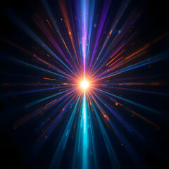 Easy to add lens flare effects for overlay designs or screen blending mode to make high-quality images. Abstract sun burst, digital flare, iridescent glare over black background. See Less
