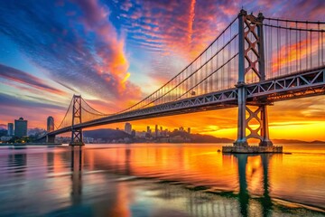 Obraz premium San Francisco Bay Bridge Sunrise - Vibrant Colors & City Skyline Stock Photo