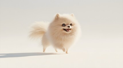 Fototapeta premium adorable pomeranian puppy running on white background