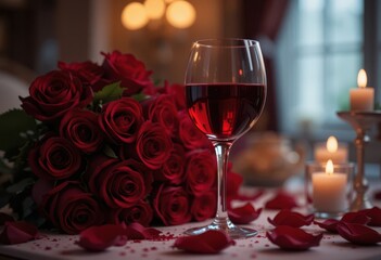 Whispers of Love: Wine, Roses, and Soft Candlelight
