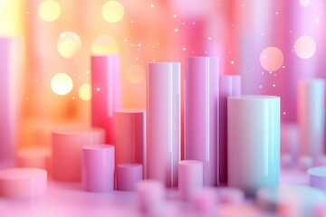 Obraz premium Abstract Pastel Cylinders with Bokeh Lights Creating a Dreamy and Modern Geometric Background in Soft Pink and Orange Hues