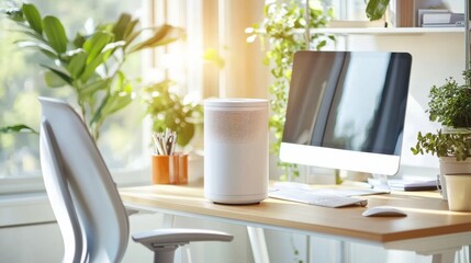 Cozy and Productive Modern Workspace with Nature Accents and Natural Lighting