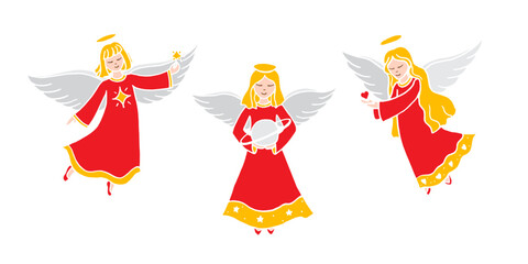 Angels hand drawn colorful illustration on isolated white color background in vector format