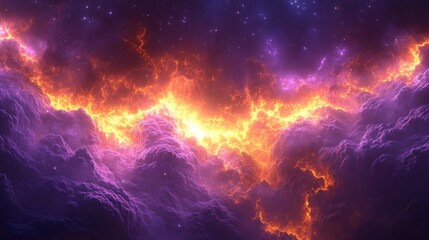 Fiery Nebula Cosmic Cloudscape: Vibrant Orange and Purple Hues Glowing with Intense Energy