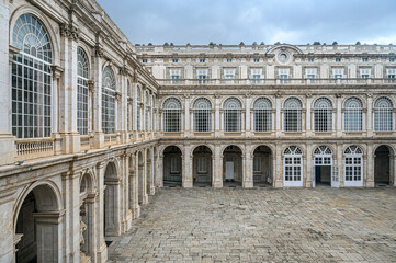 Obraz premium High angle view of the courtyard and walls architecture in the Royal Palace, Madrid, Spain