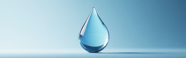 Fototapeta premium A clear water droplet floating mid-air against a gradient background, symbolizing purity, hydration, and eco-friendliness. Ideal for health, nature, and environmental campaigns.