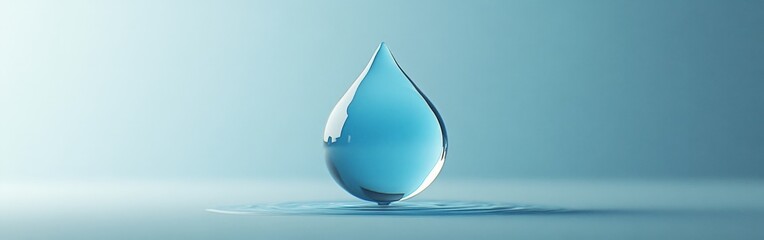 Fototapeta premium A clear water droplet floating mid-air against a gradient background, symbolizing purity, hydration, and eco-friendliness. Ideal for health, nature, and environmental campaigns.