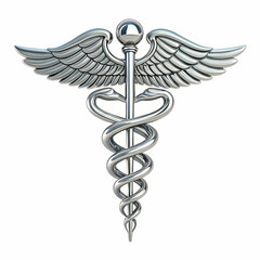 Silver Medical Caduceus – 3D Rendering of Classic Healthcare Symbol