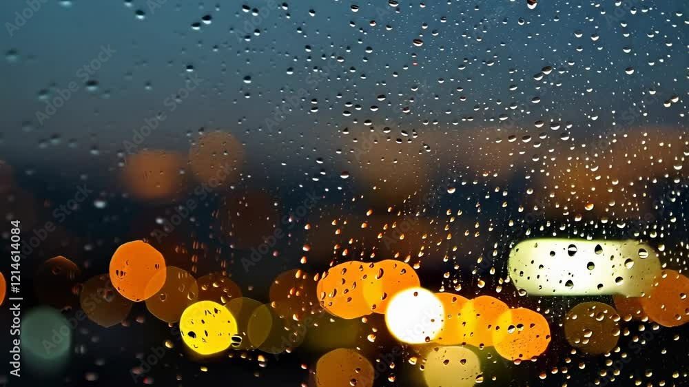 Aufkleber raindrops clinging to a window pane at night, creating a beautiful abstract pattern against the back
