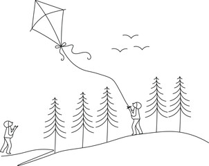 Kite flying in the sky Continuous one line art drawing of scissors vector illustration design