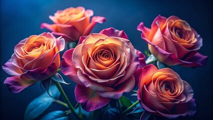 Serene Dark Blue Roses: Elegant Portrait Stock Photo