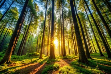 Fototapeta premium Serene Forest Silhouette: Tall Trees & Dappled Sunlight Clipart