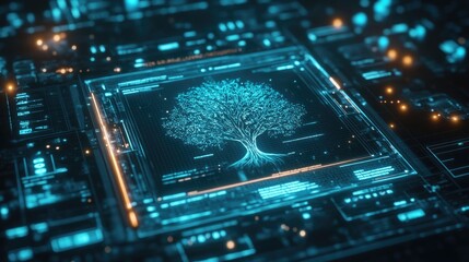 A glowing ethical decision tree on a sleek holographic interface.