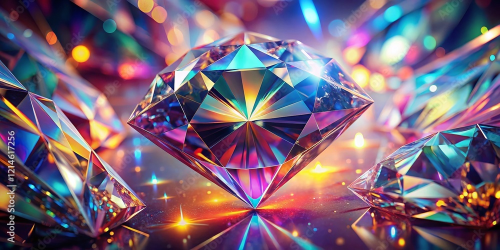 Poster abstract diamond facets diffraction background: 3d render with copy space