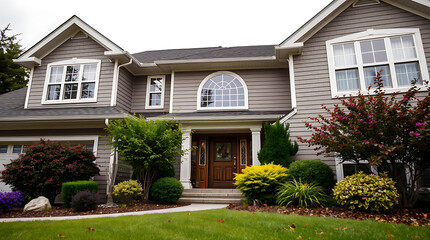 Fototapeta premium Luxury House Exterior: Dream Home with Landscaping and Architectural Details