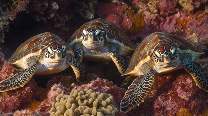 Obraz premium Colorful Turtles Exploring a Serene Coral Reef