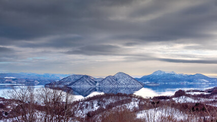 北海道洞爺湖をサイロ展望台から、中島を中心に