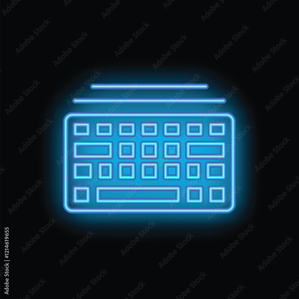 Aufkleber blue neon icon of a computer keyboard typing a new message on a black background
