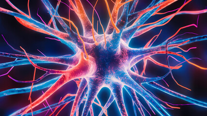 An Artistic Neuron With Numerous Dendrites and Axons Branching Out in Intricate Patterns - Digital Art