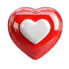 white heart in red message bubble box on white background.