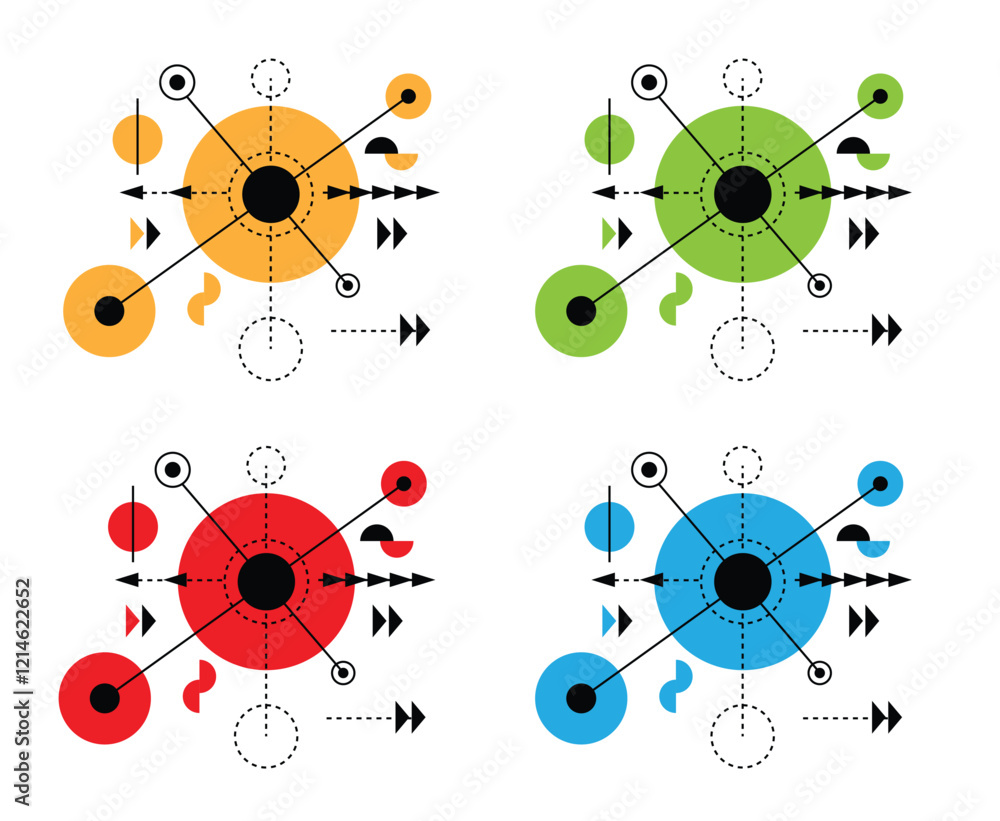 Aufkleber line art circle spheres technological background set. graphic design elements and resources concept 