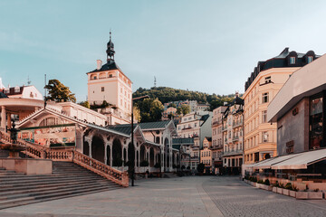 Famous tourist destination Karlovy Vary, Czech Republic - world famed for its mineral springs and...