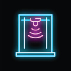 Bright neon metal detector icon glowing on a dark background