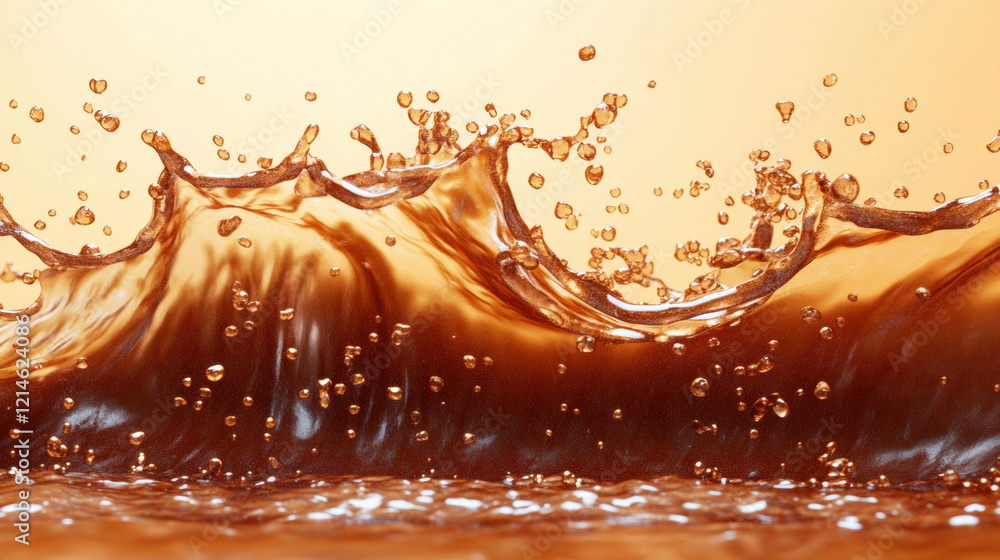 Poster coffee cafe pop art style, a whimsical image of a coffee spill creating artistic patterns, emphasizi