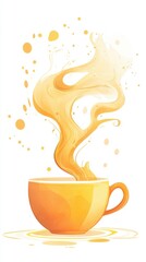 Golden Tea Cup With Swirling Steam Rising