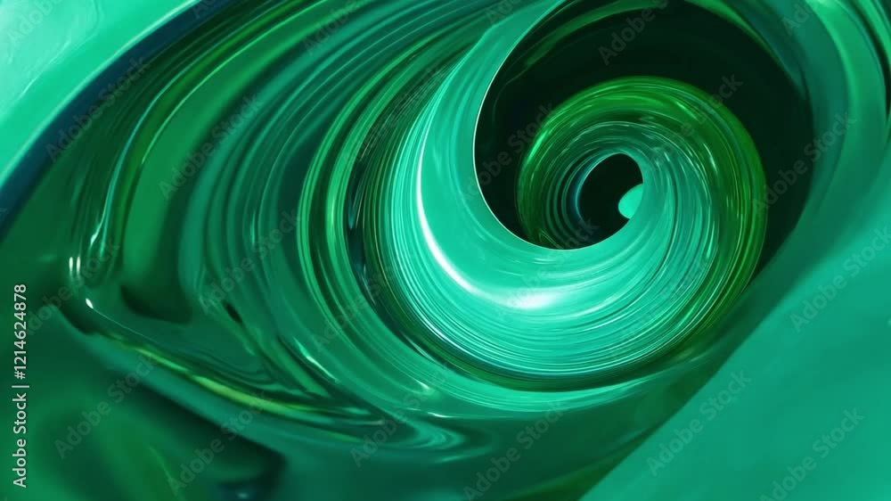 Poster a mesmerizing spiral of glossy green tones emerges, showcasing vibrant hues and intricate patterns. 