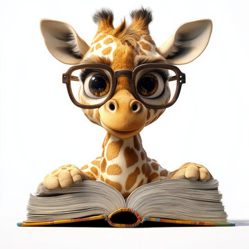 An adorable cartoon giraffe wearing oversized glasses 