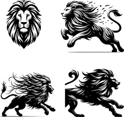 lion, loin silhouette, loin silhouette set