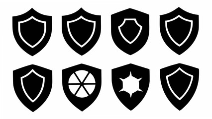 Shield icon set in vintage style. Protect shield security icon set. Shield badge quality symbol