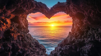 Sunset Through Heart-Shaped Rock Formation