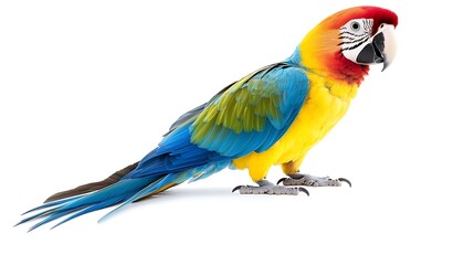 Colorful Blue and Gold Macaw Parrot Bird Isolated on White
