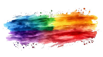 Obraz premium LGBT Pride month watercolor texture concept. Rainbow flag brush isolated on white background.