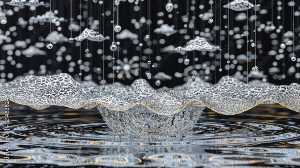 Poster abstract representation of bubbles and water droplets creating a dynamic surface effect
