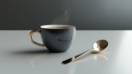 Steaming Coffee with Metallic Spoon